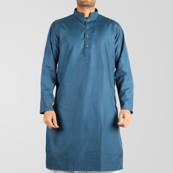 Blue Plain Cotton Kurta 